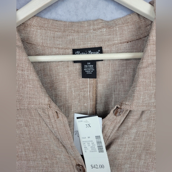 Maggie Barnes Shirt Womens 3X 26-38W Beige Linen Blend Jacket Shacket Breathable - Picture 3 of 7